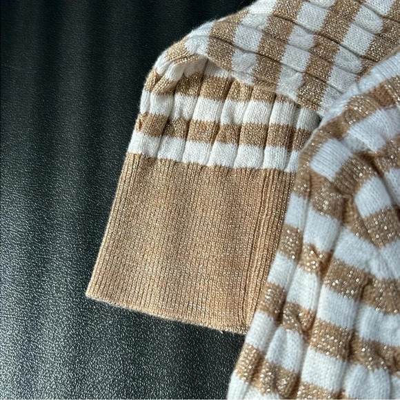 Talbots Women's Small Sweater Gold Stripe Wool Blend Metallic Preppy Holiday - Picture 9 of 16